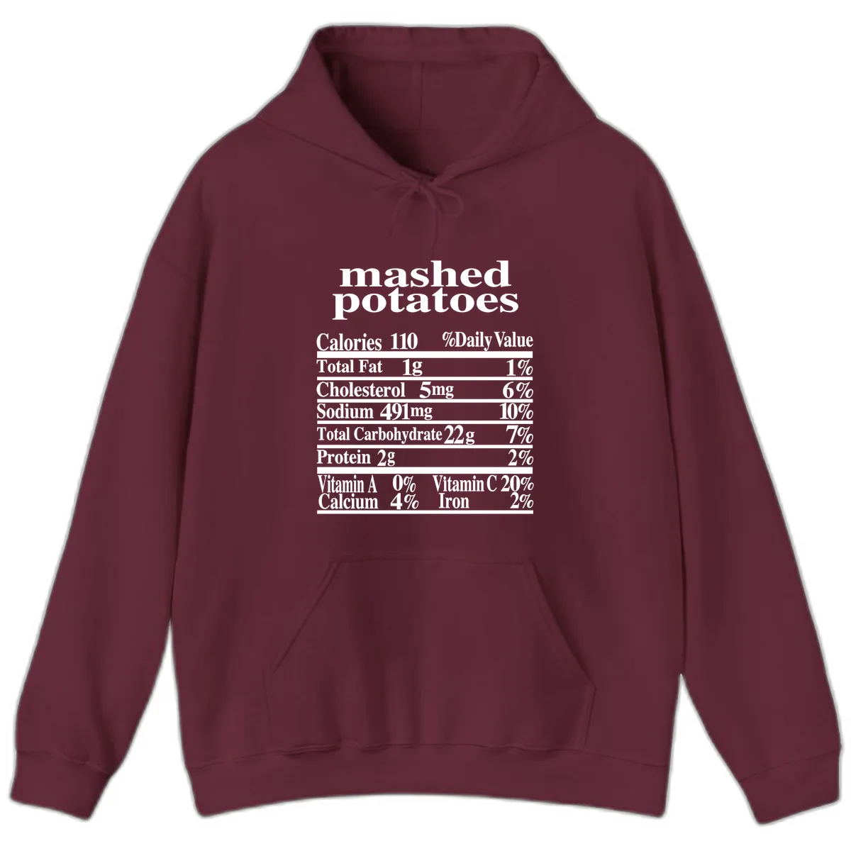 Mashed Potato Nutrition Facts Hoodie in Maroon