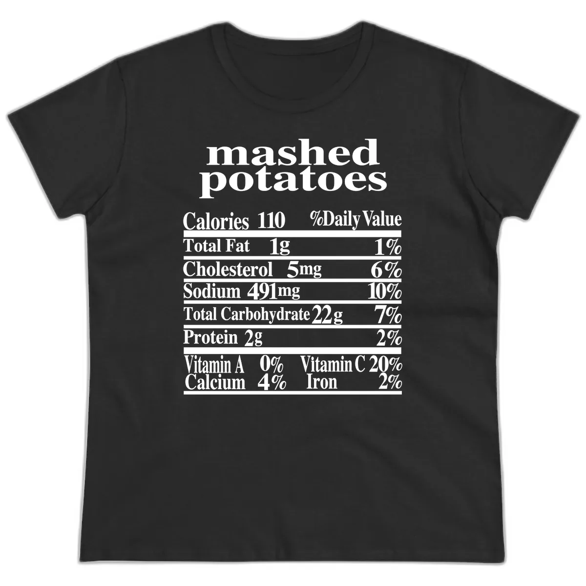 Mashed Potato Nutrition Facts Ladies Tee in Black