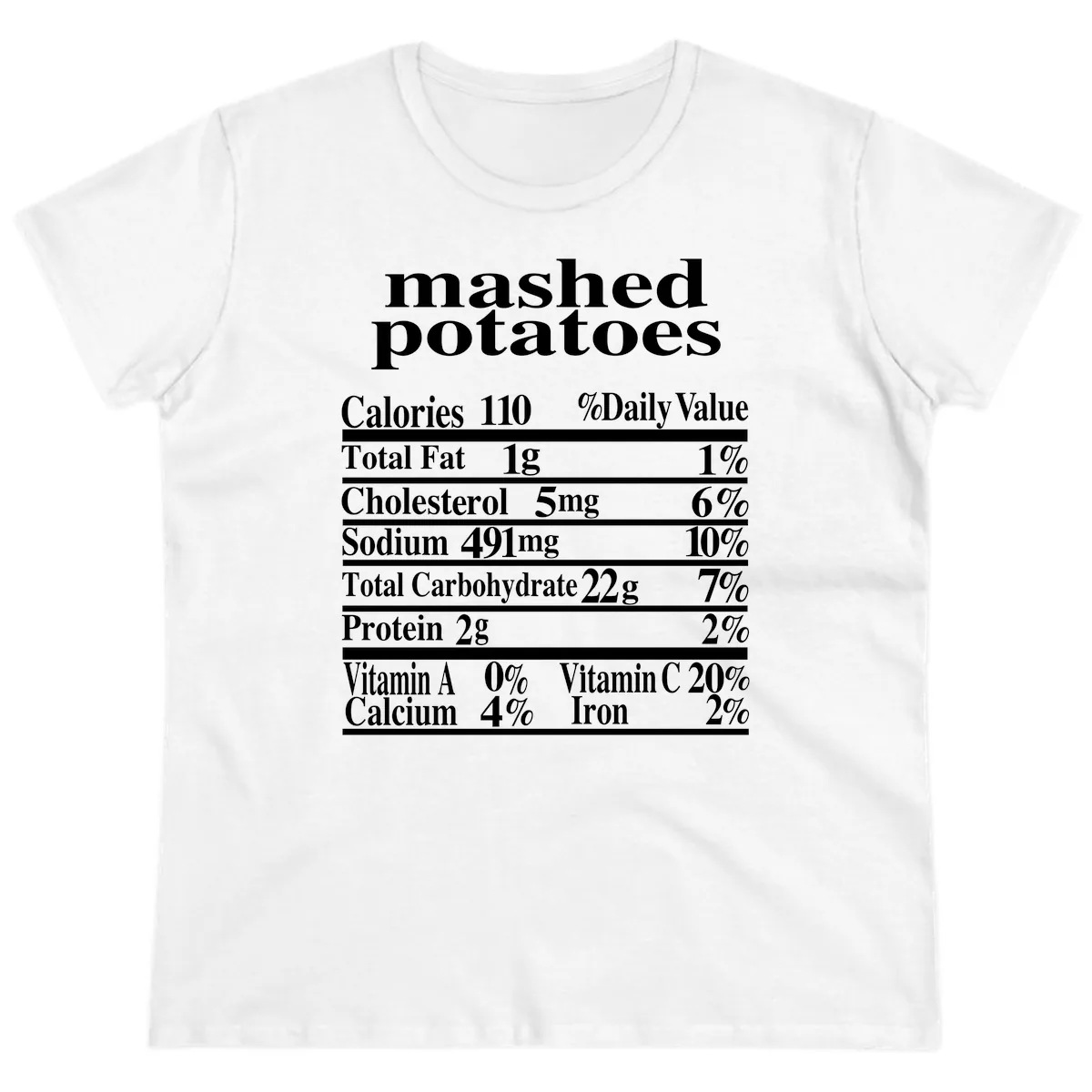 Mashed Potato Nutrition Facts Ladies Tee in White