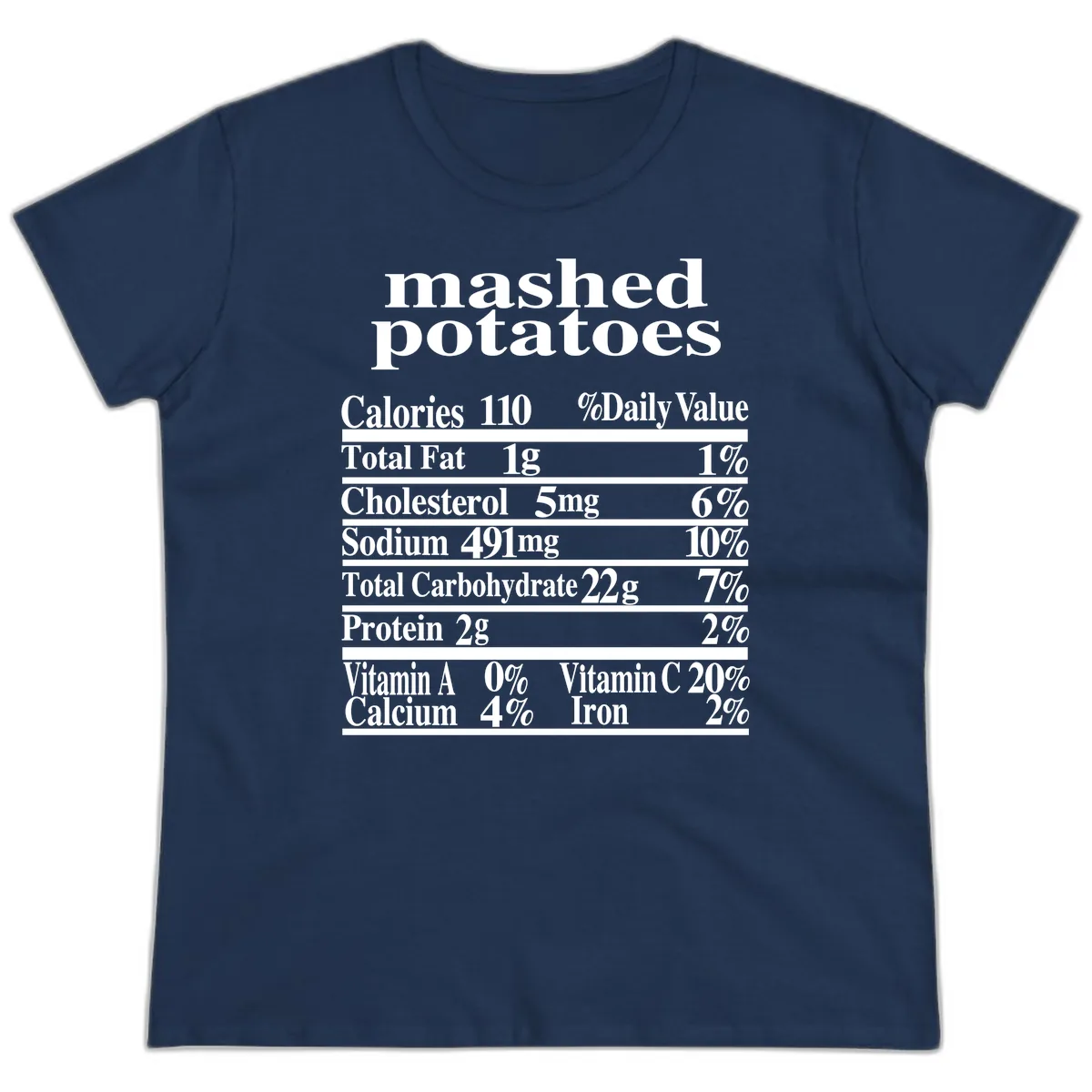 Mashed Potato Nutrition Facts Ladies Tee in Navy