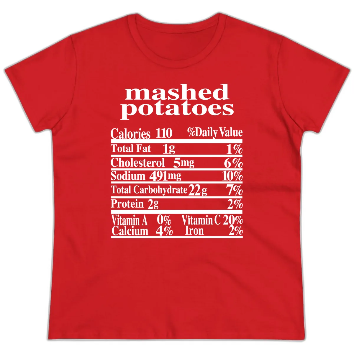 Mashed Potato Nutrition Facts Ladies Tee in Red