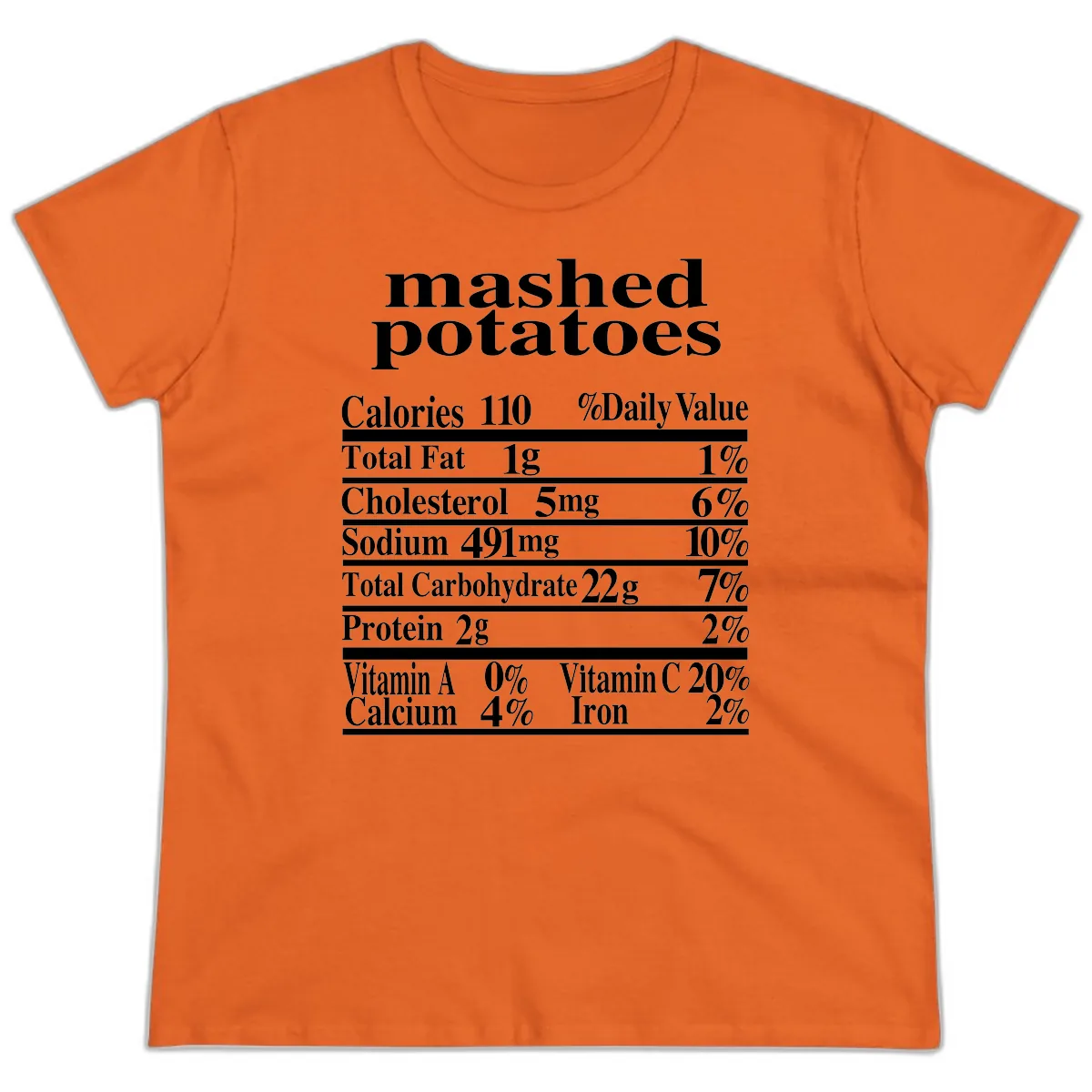 Mashed Potato Nutrition Facts Ladies Tee in Orange