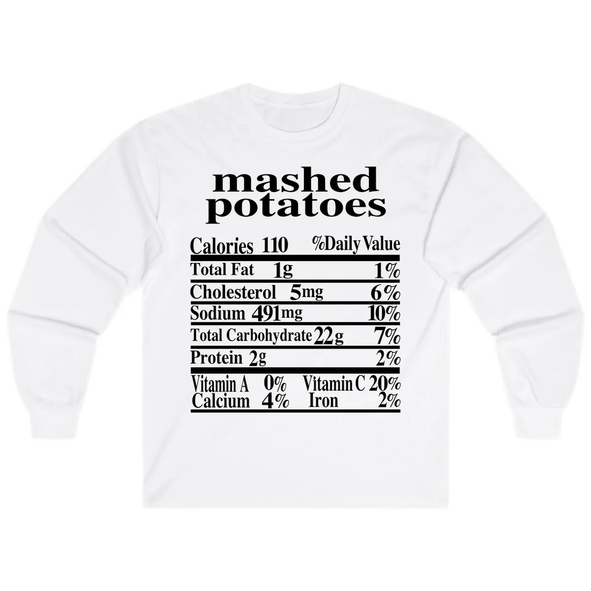 Mashed Potato Nutrition Facts Long Sleeve in White