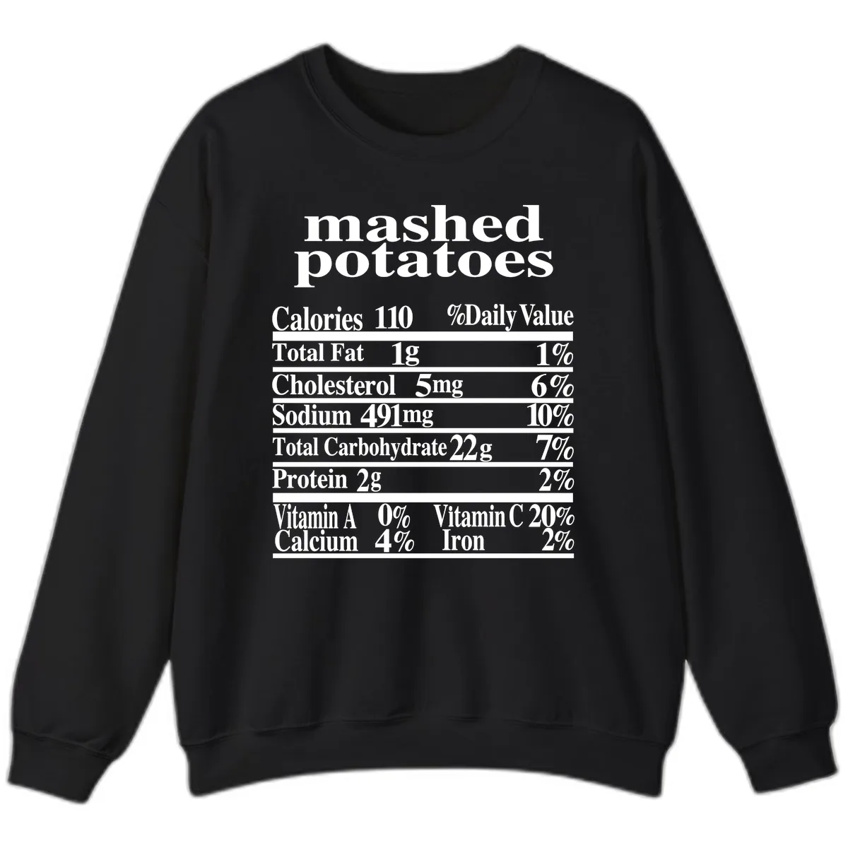 Mashed Potato Nutrition Facts Sweatshirt in Black