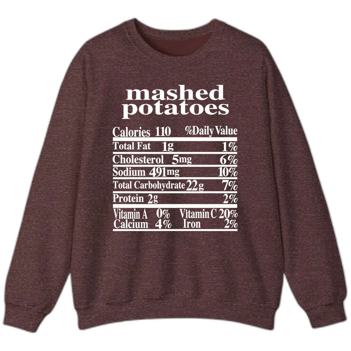 Mashed Potato Nutrition Facts Sweatshirt in Heather Sport Dark Maroon