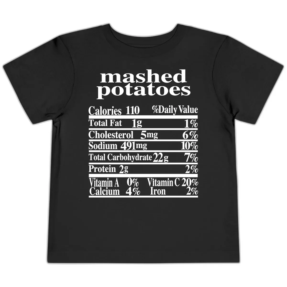 Mashed Potato Nutrition Facts Toddler T-Shirt in Black