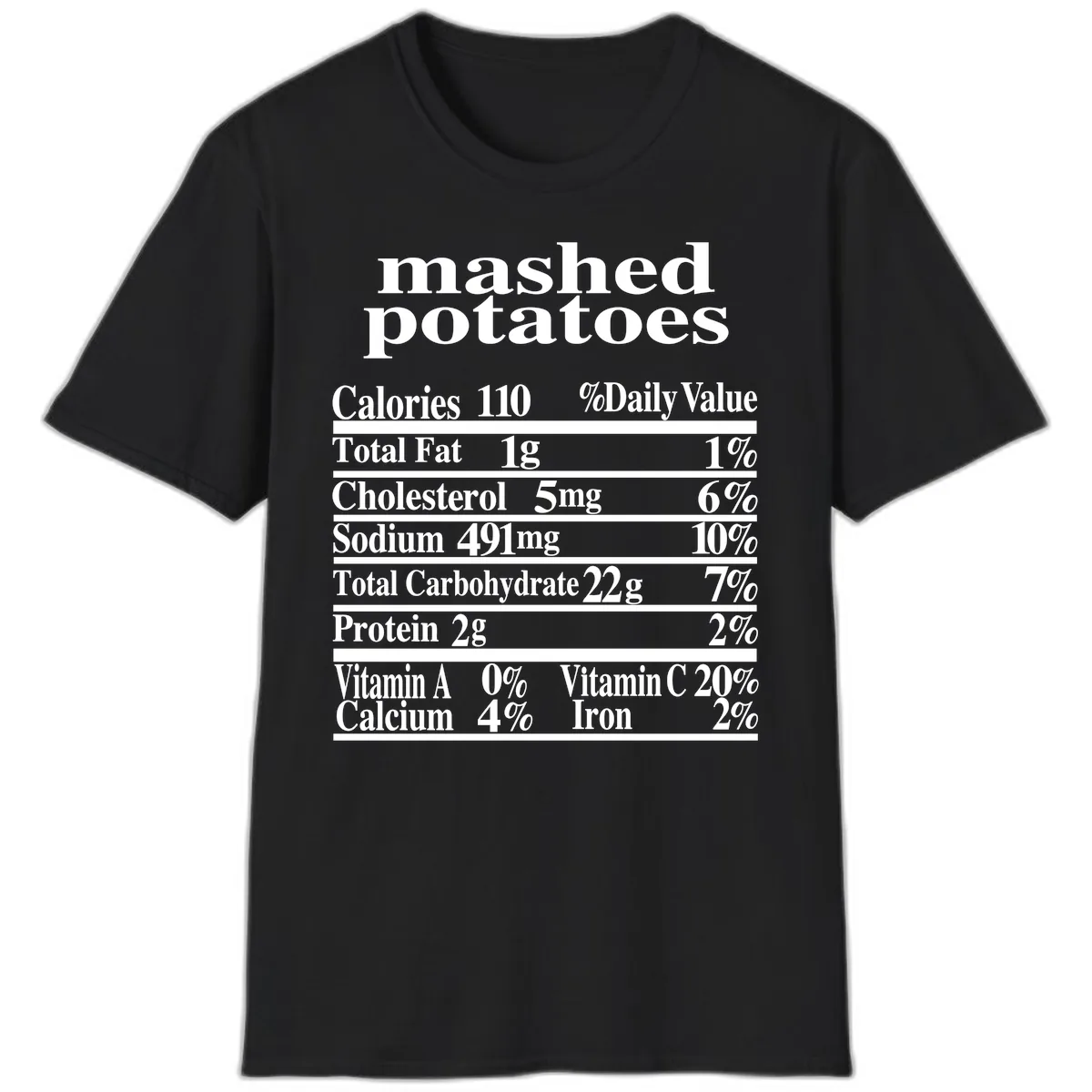 Mashed Potato Nutrition Facts T-Shirt in Black