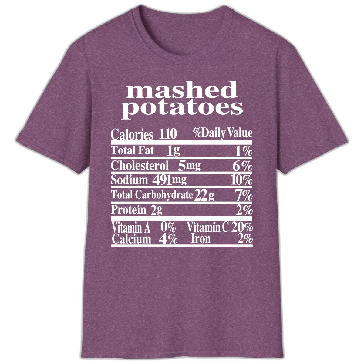 Mashed Potato Nutrition Facts T-Shirt in Heather Maroon