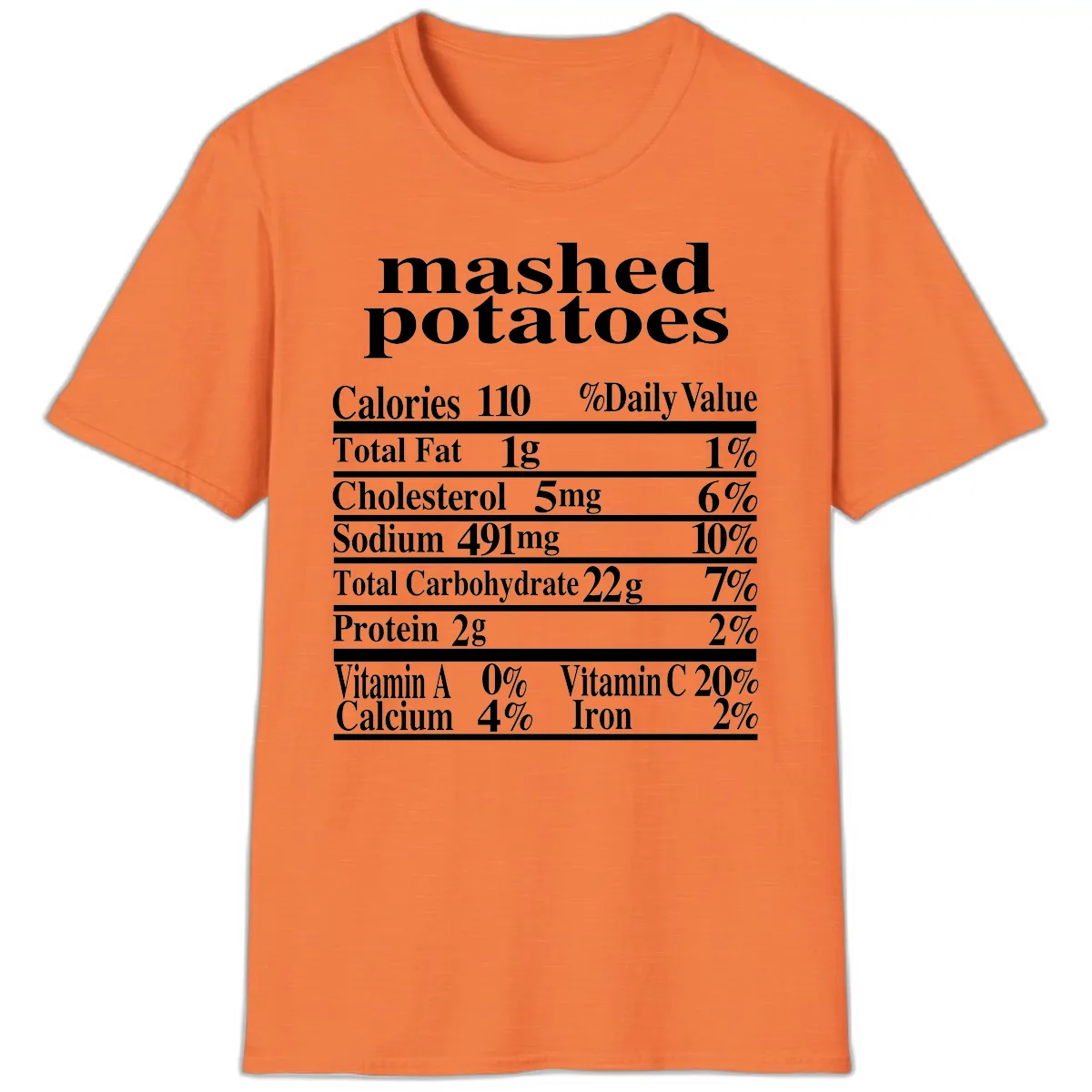 Mashed Potato Nutrition Facts T-Shirt in Heather Orange