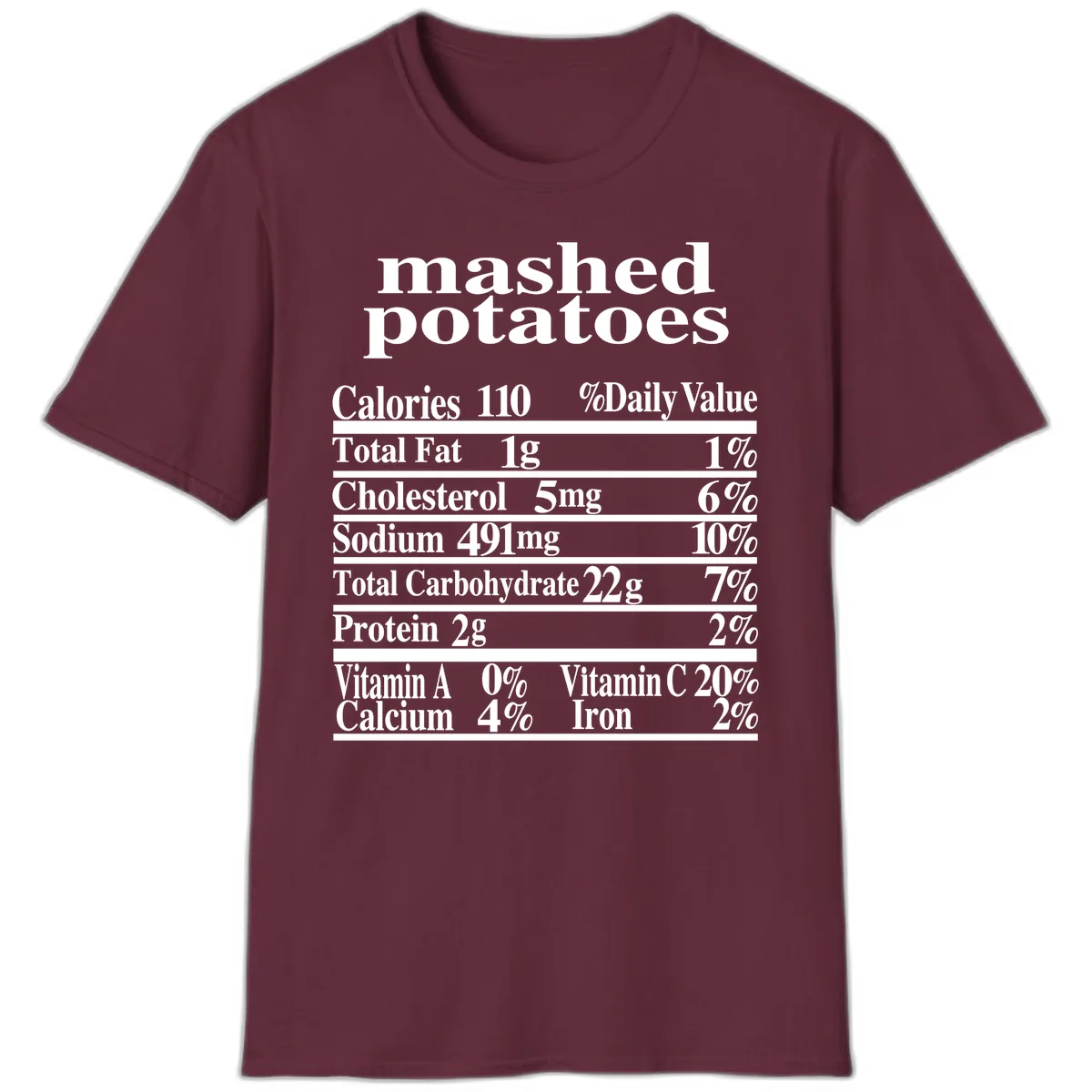 Mashed Potato Nutrition Facts T-Shirt in Maroon