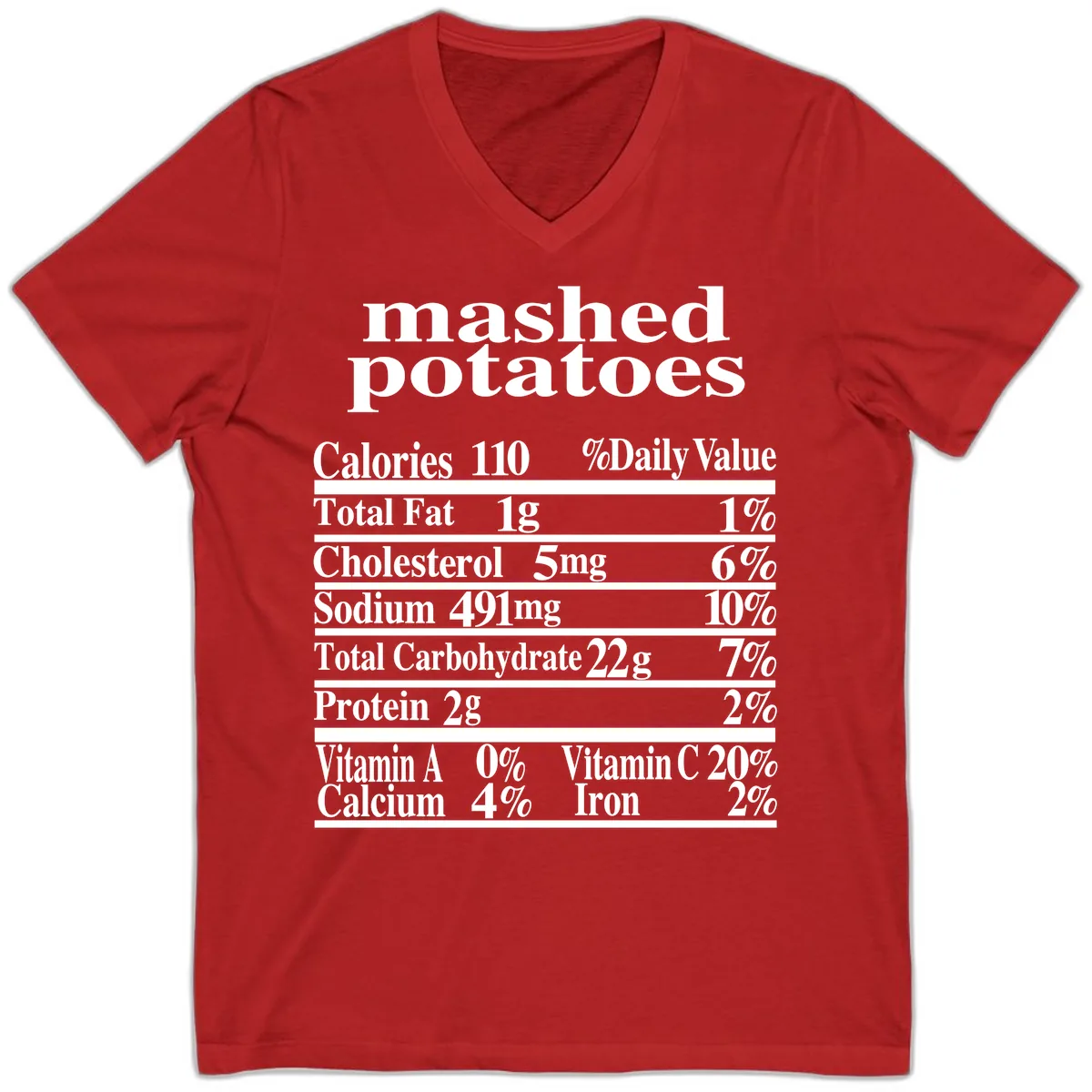 Mashed Potato Nutrition Facts V-Neck in Red