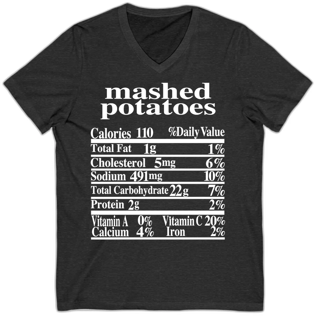 Mashed Potato Nutrition Facts V-Neck in Dark Grey Heather