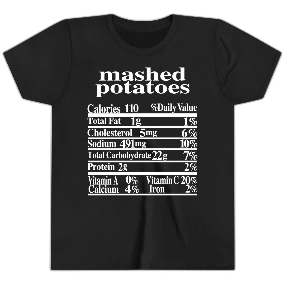 Mashed Potato Nutrition Facts Youth T-Shirt in Black