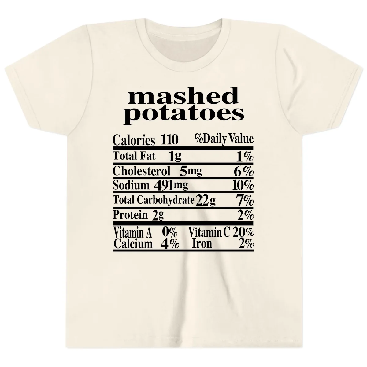Mashed Potato Nutrition Facts Youth T-Shirt in Natural