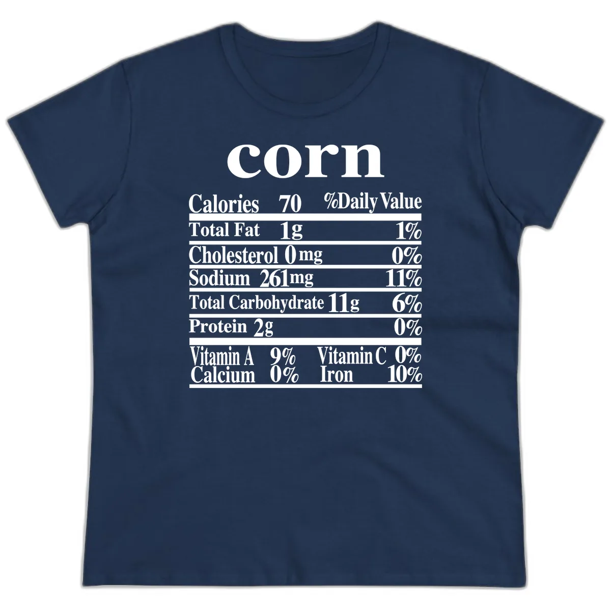 Corn Nutritional Facts Ladies Tee in Navy