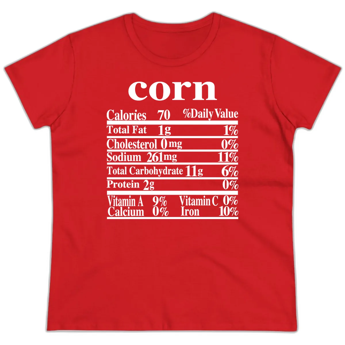 Corn Nutritional Facts Ladies Tee in Red