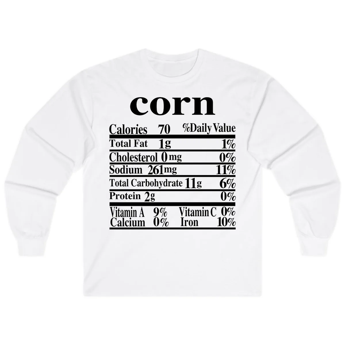 Corn Nutritional Facts Long Sleeve in White