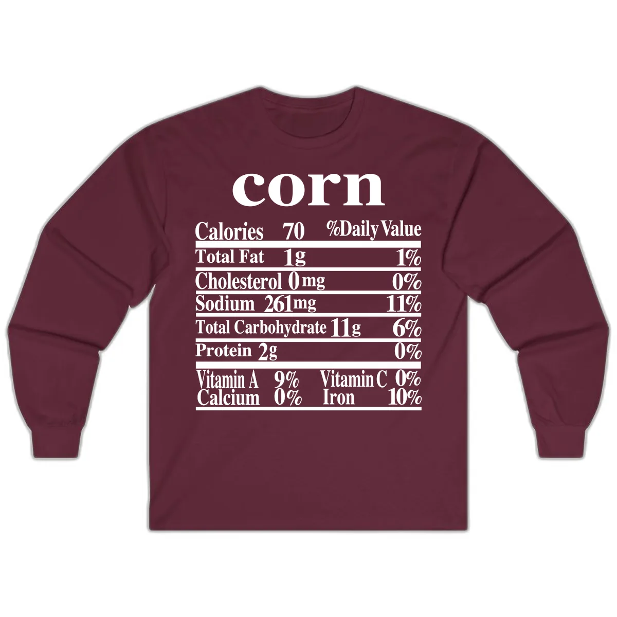 Corn Nutritional Facts Long Sleeve in Maroon