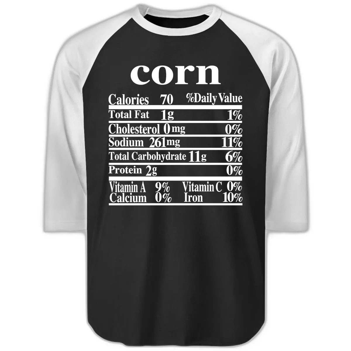 Corn Nutritional Facts Raglan 3/4 in Black White