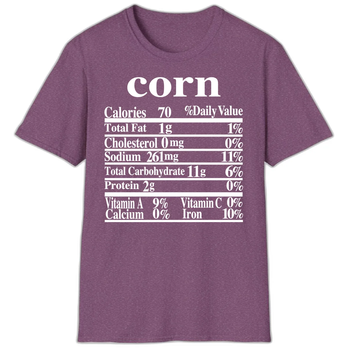 Corn Nutritional Facts T-Shirt in Heather Maroon