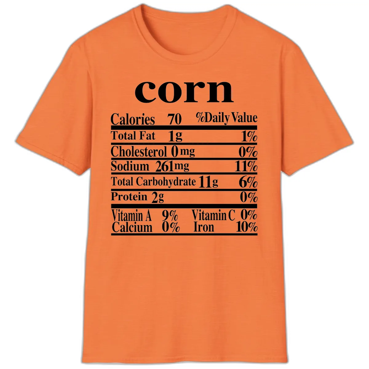 Corn Nutritional Facts T-Shirt in Heather Orange