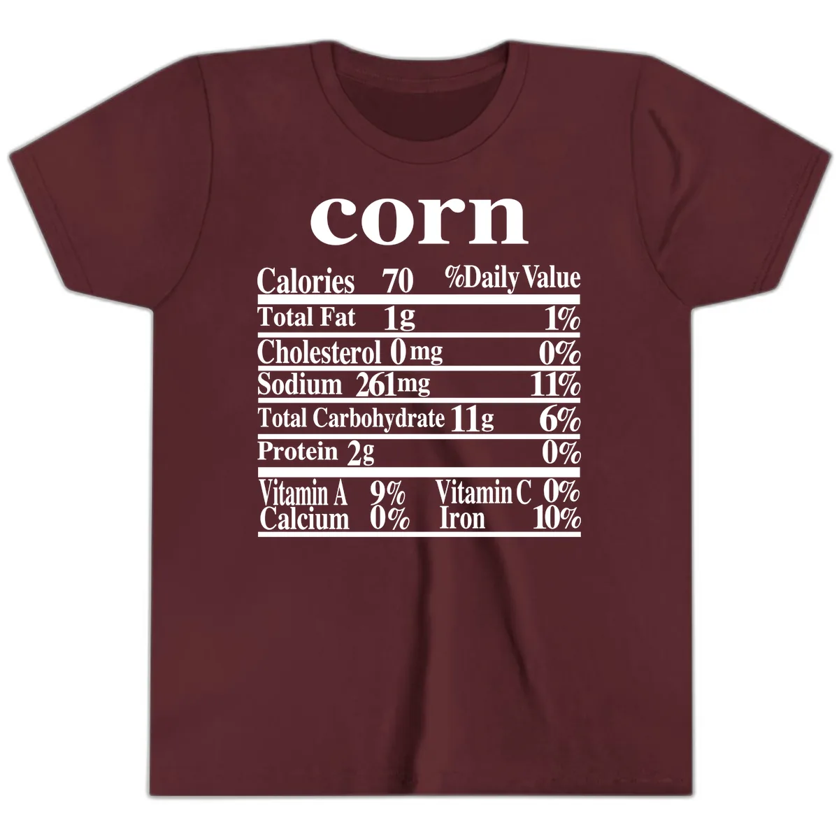 Corn Nutritional Facts Youth T-Shirt in Maroon