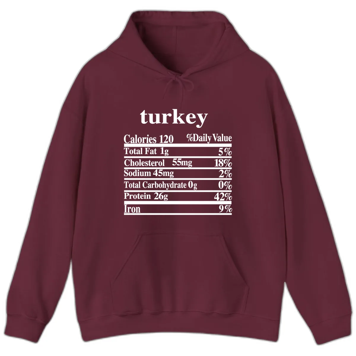 Turkey Nutrition Facts Label Hoodie in Maroon