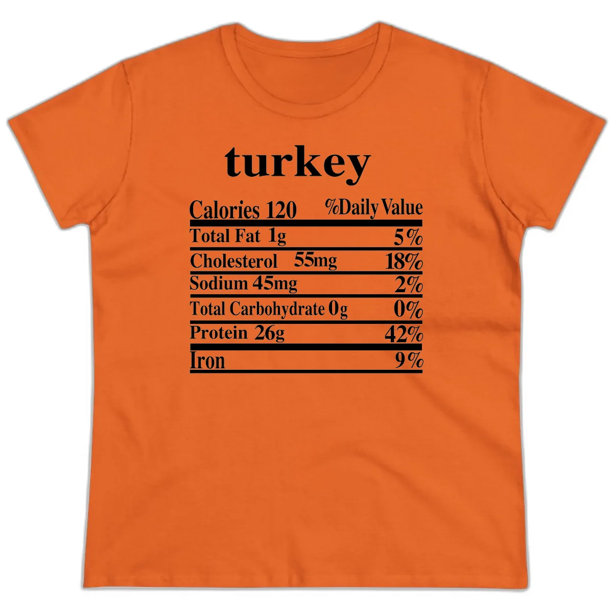 Turkey Nutrition Facts Label Ladies Tee in Orange