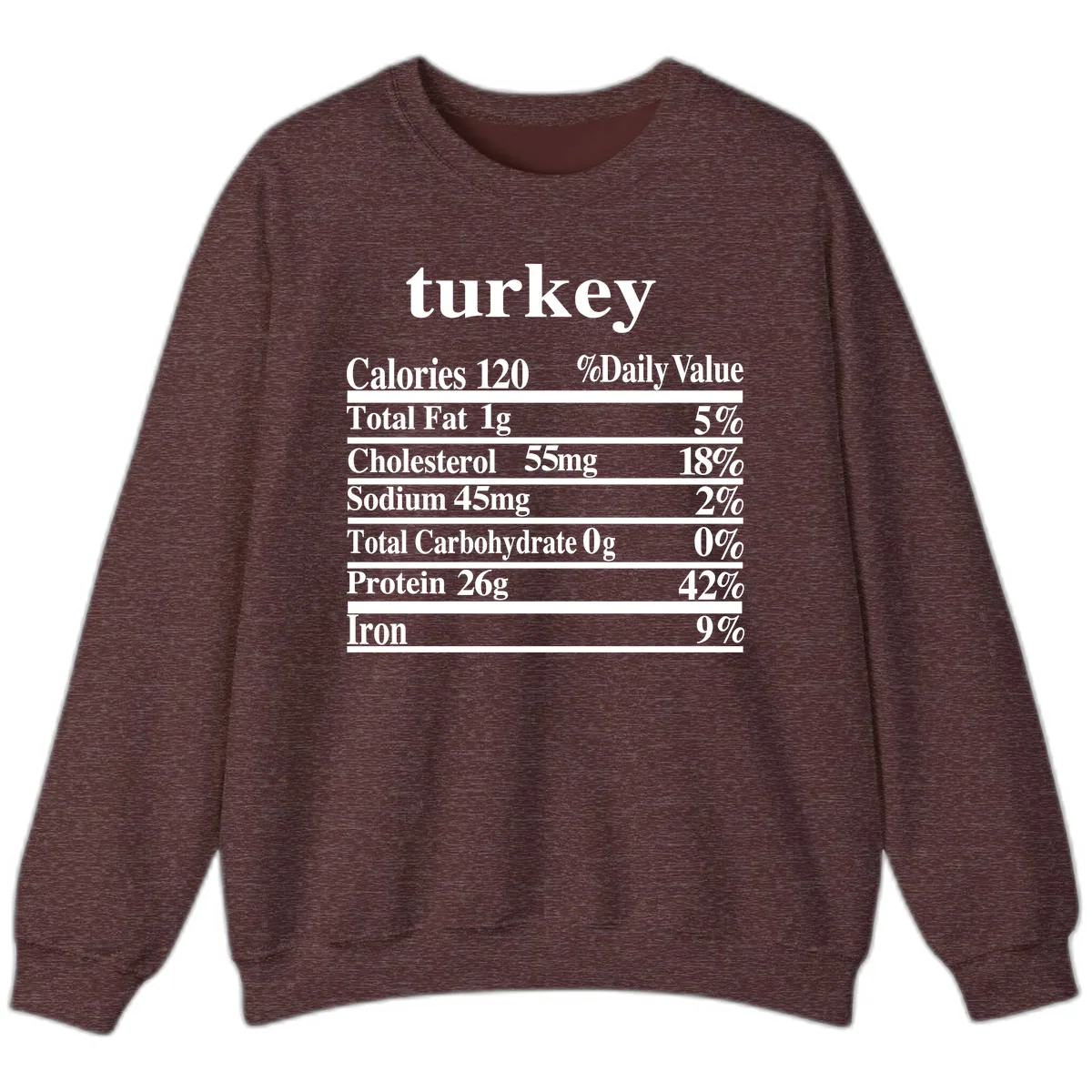 Turkey Nutrition Facts Label Sweatshirt in Heather Sport Dark Maroon