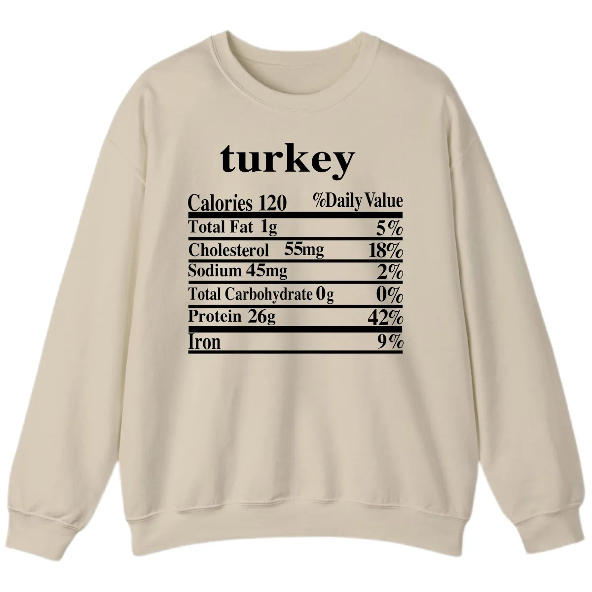 Turkey Nutrition Facts Label Sweatshirt in Sand