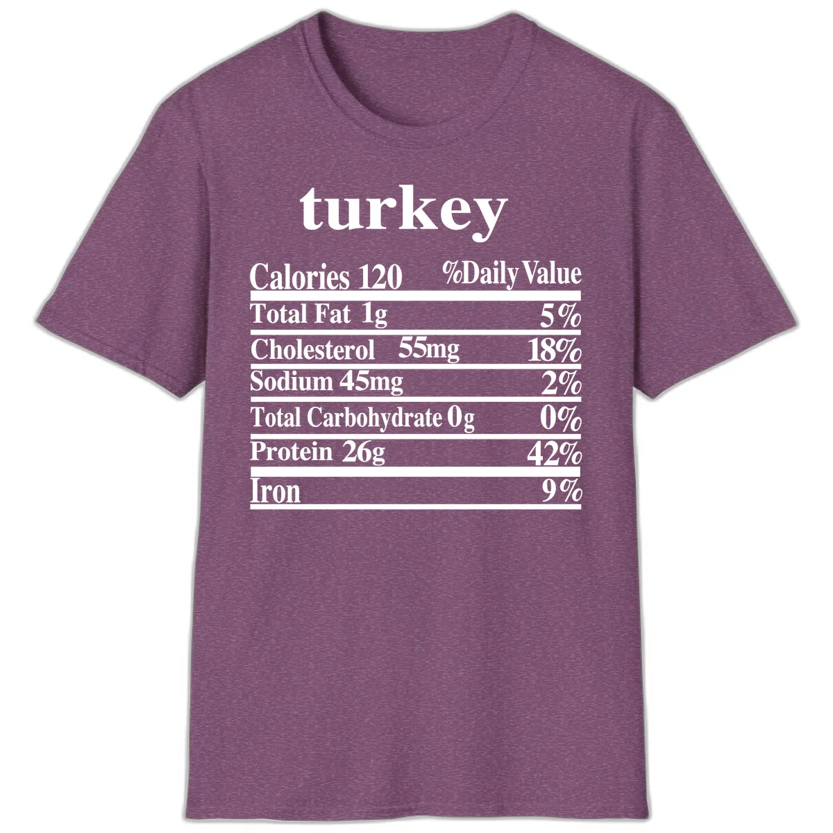 Turkey Nutrition Facts Label T-Shirt in Heather Maroon