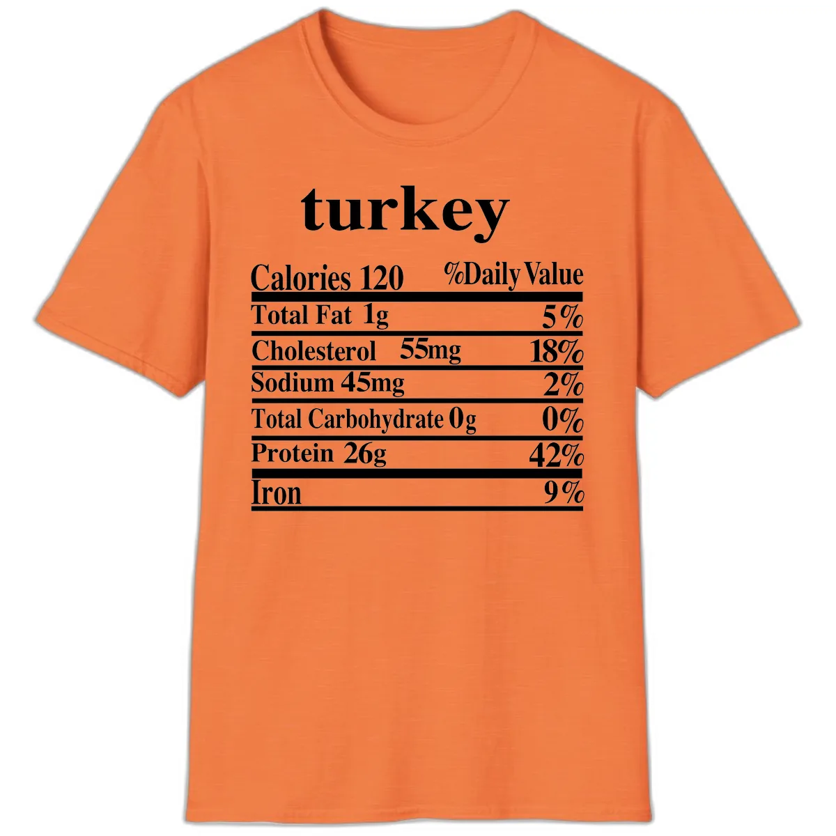 Turkey Nutrition Facts Label T-Shirt in Heather Orange
