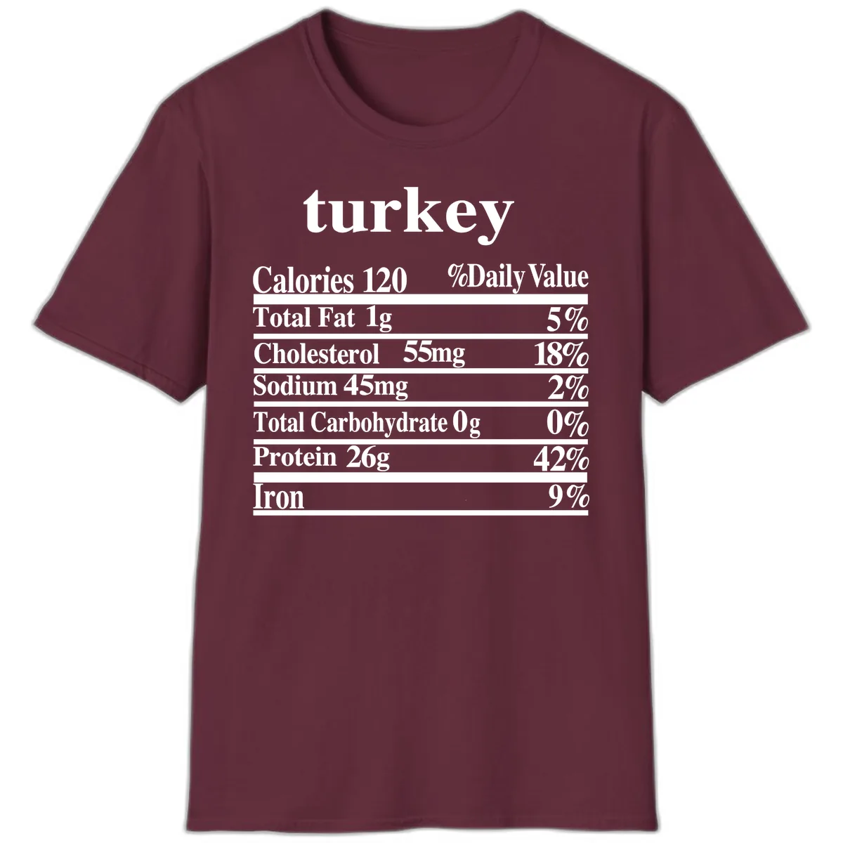 Turkey Nutrition Facts Label T-Shirt in Maroon