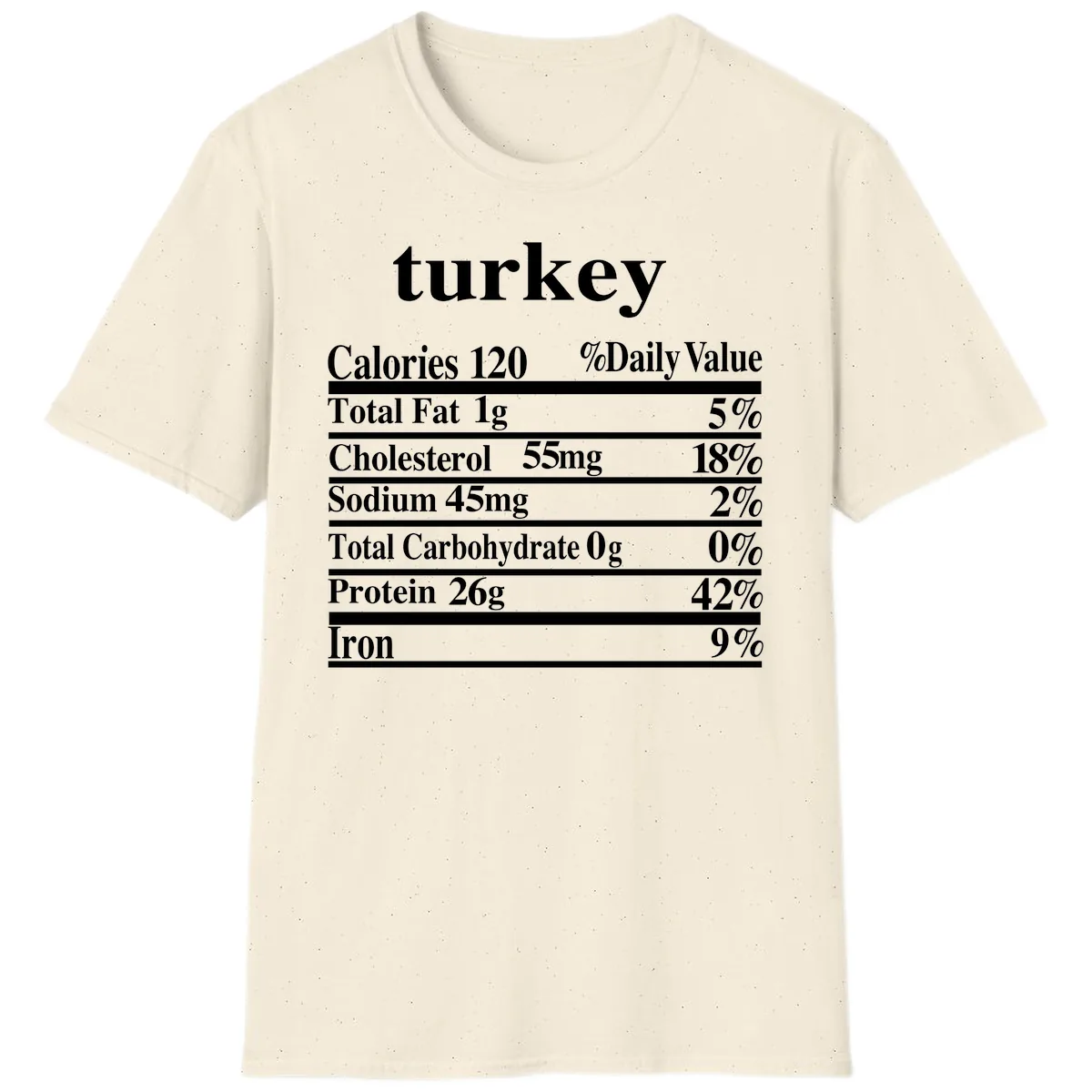 Turkey Nutrition Facts Label T-Shirt in Natural