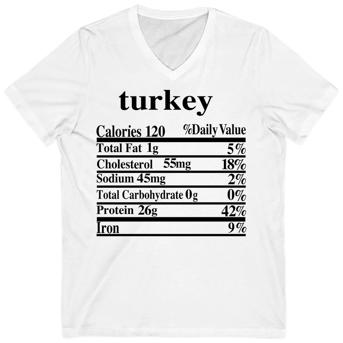 Turkey Nutrition Facts Label V-Neck in White