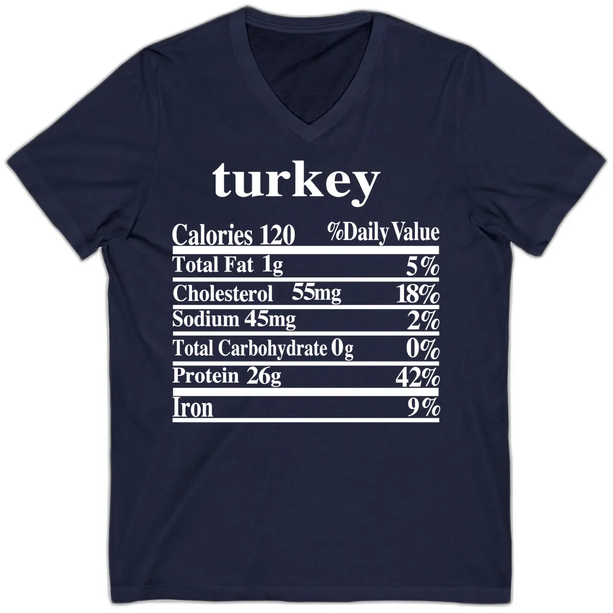 Turkey Nutrition Facts Label V-Neck in Navy