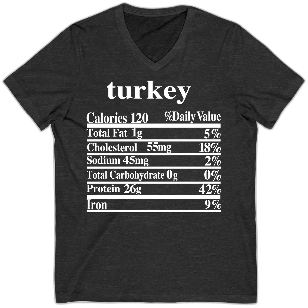 Turkey Nutrition Facts Label V-Neck in Dark Grey Heather