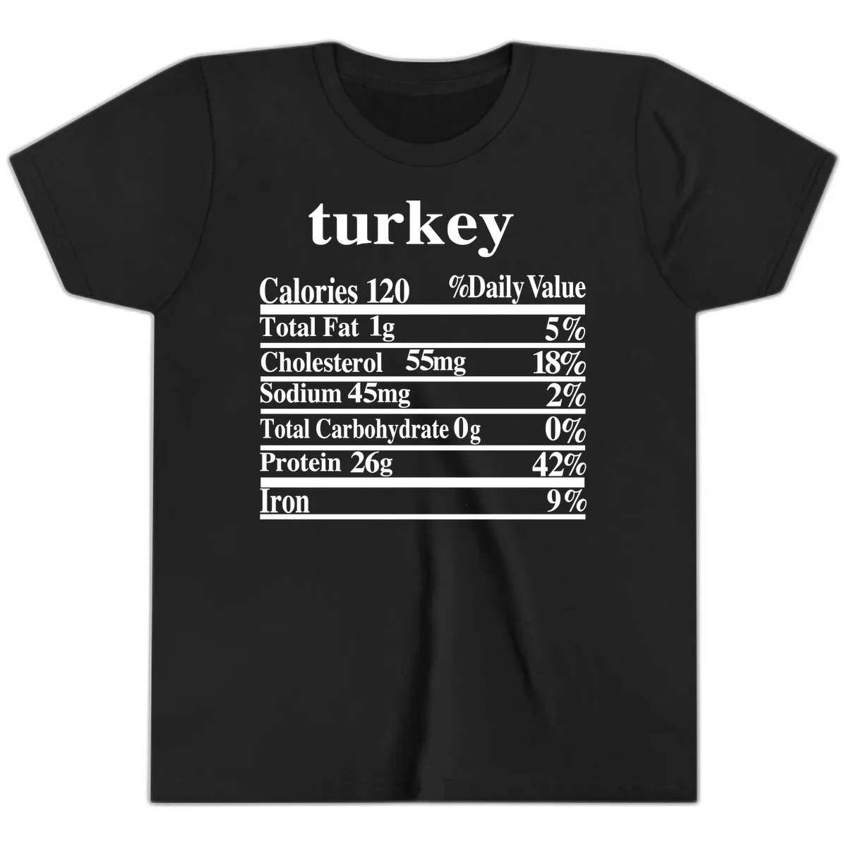 Turkey Nutrition Facts Label Youth T-Shirt in Black