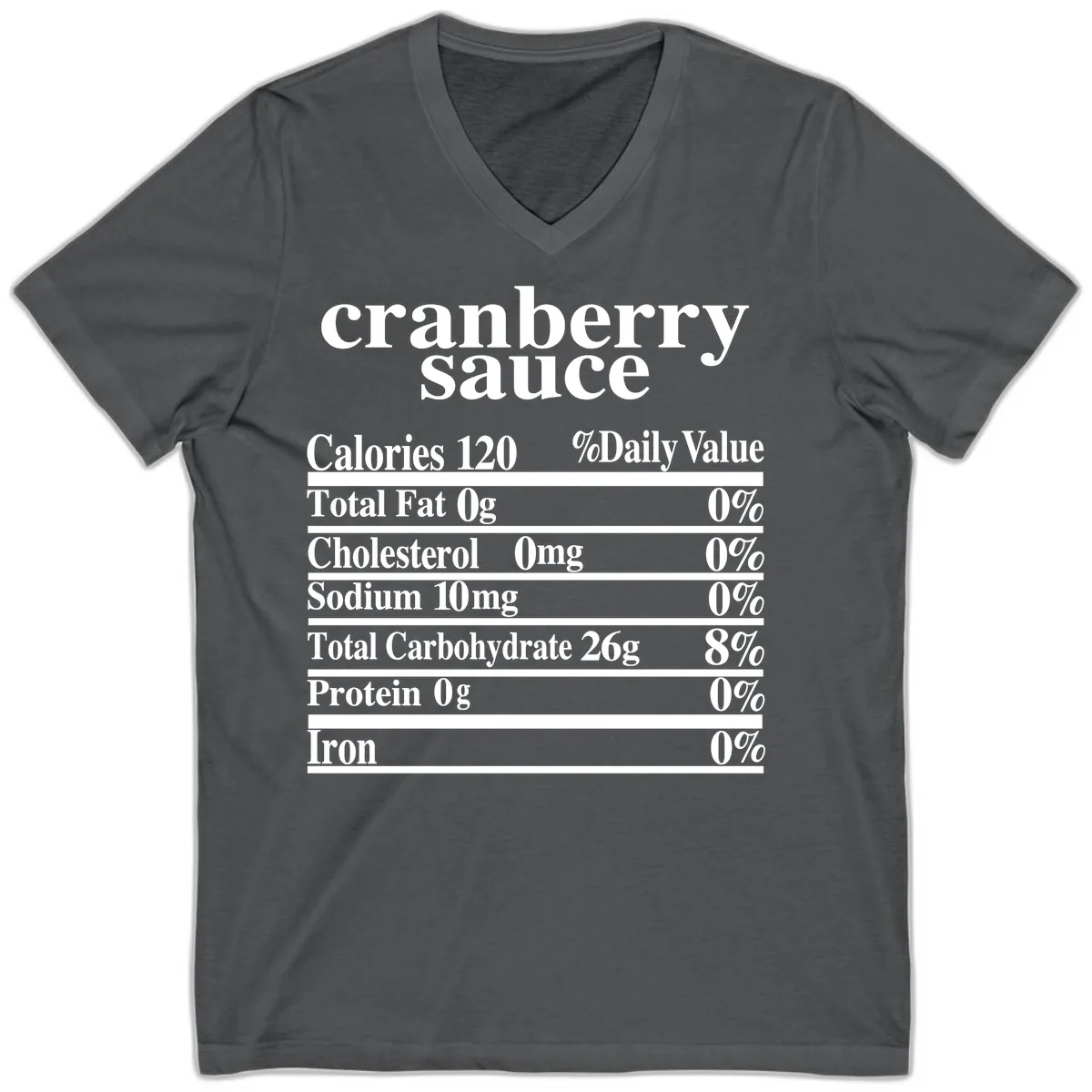 Cranberry Sauce Nutrition Facts V-Neck in Asphalt