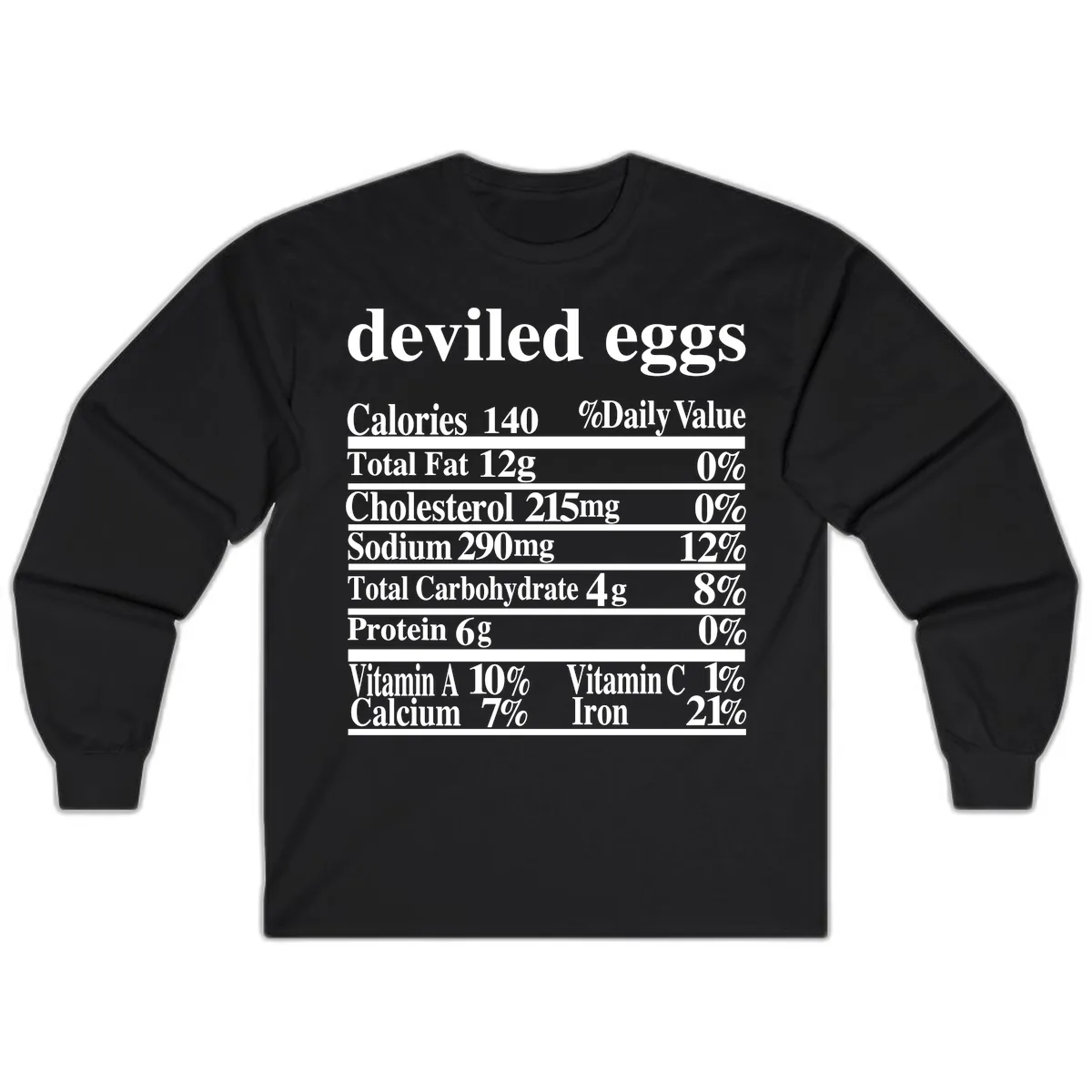 Deviled Eggs Nutrition Facts Long Sleeve in Black