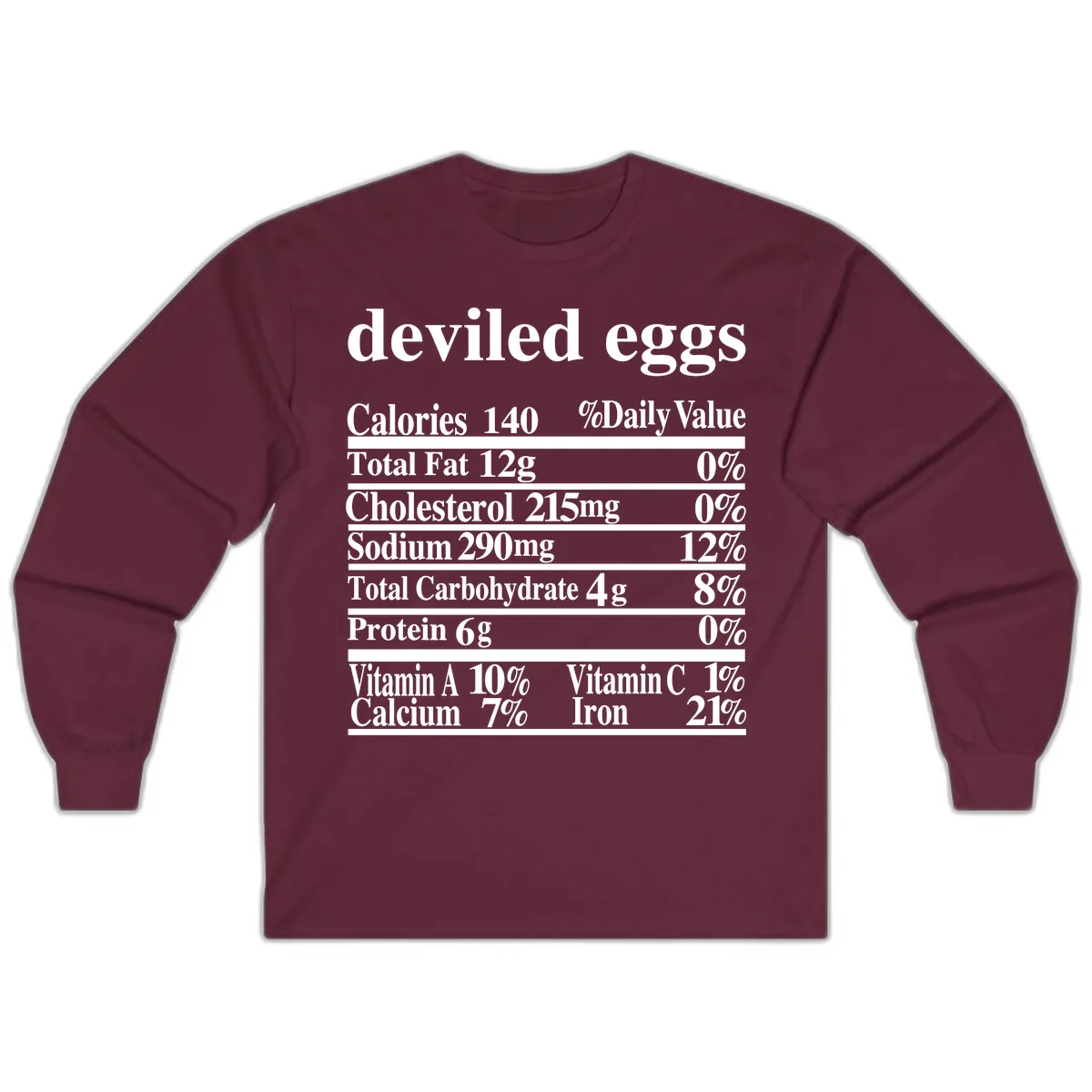 Deviled Eggs Nutrition Facts Long Sleeve in Maroon