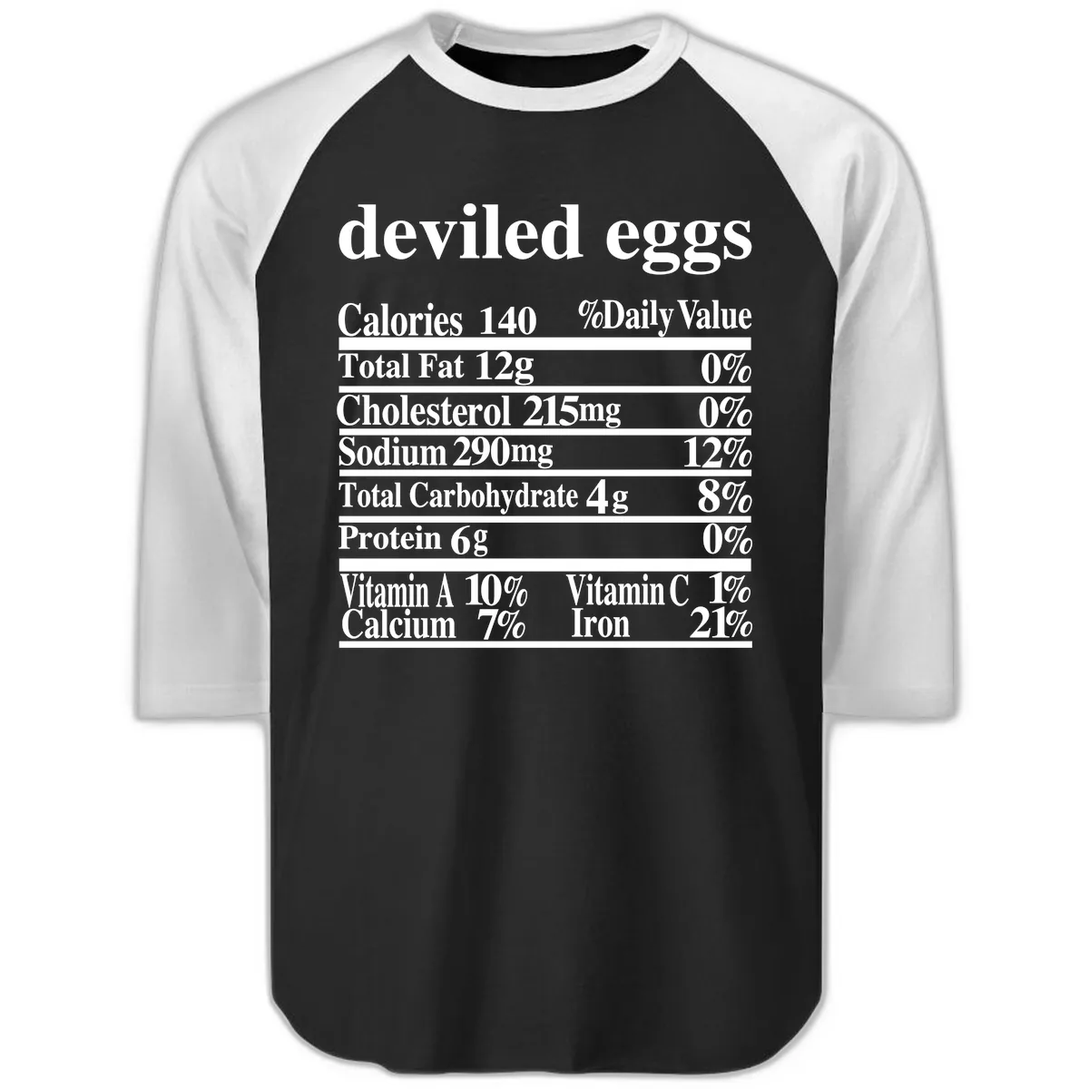 Deviled Eggs Nutrition Facts Raglan 3/4 in Black White
