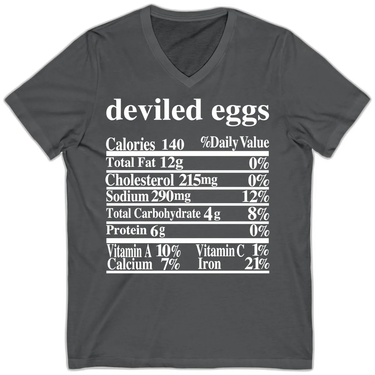 Deviled Eggs Nutrition Facts V-Neck in Asphalt