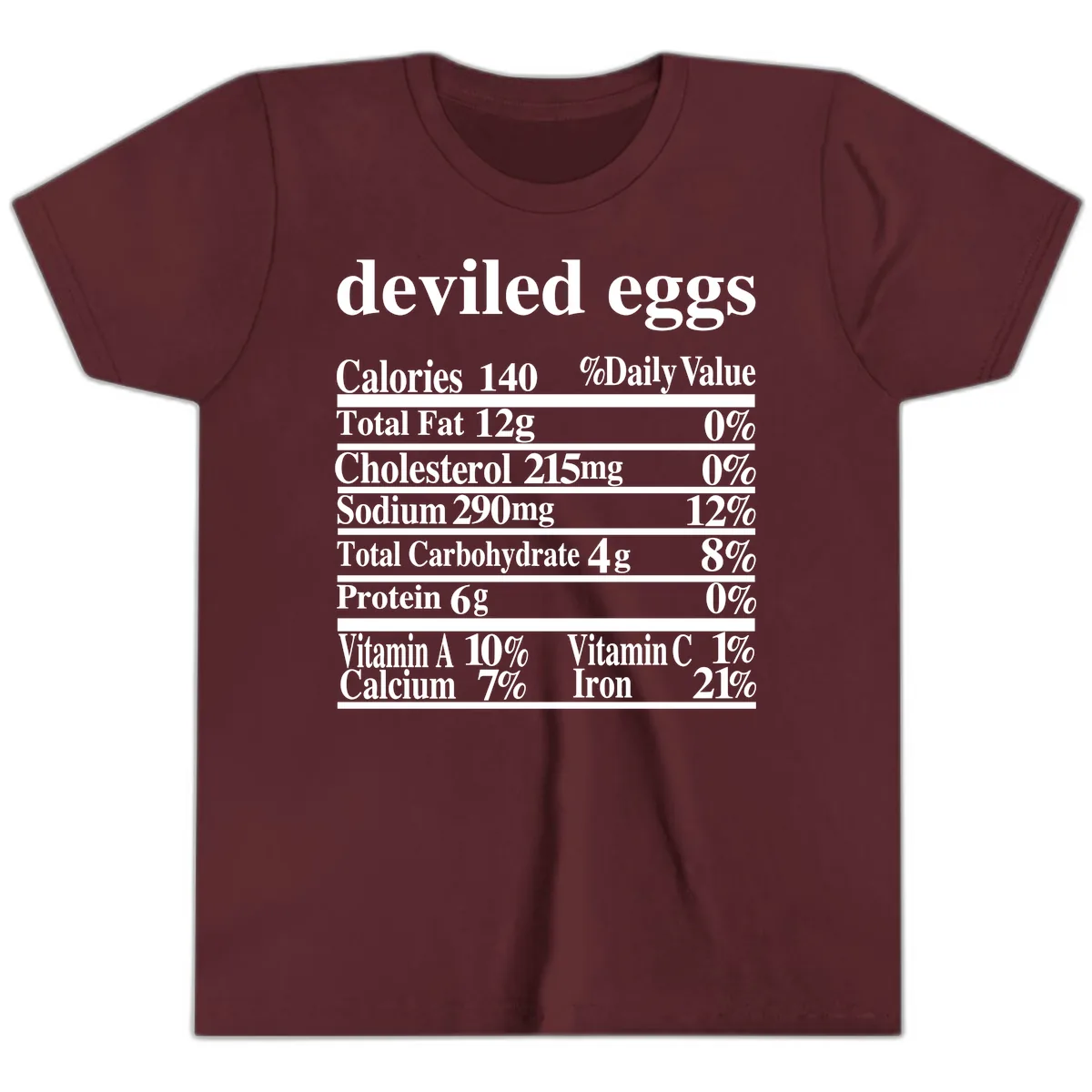 Deviled Eggs Nutrition Facts Youth T-Shirt in Maroon