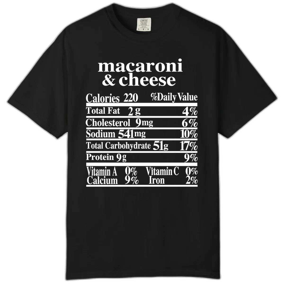 Macaroni And Cheese Nutrition Label Comfort Color in Black