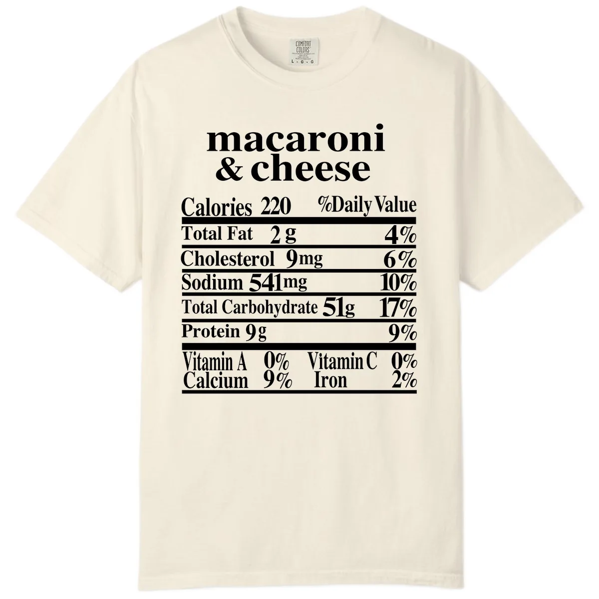Macaroni And Cheese Nutrition Label Comfort Color in Ivory