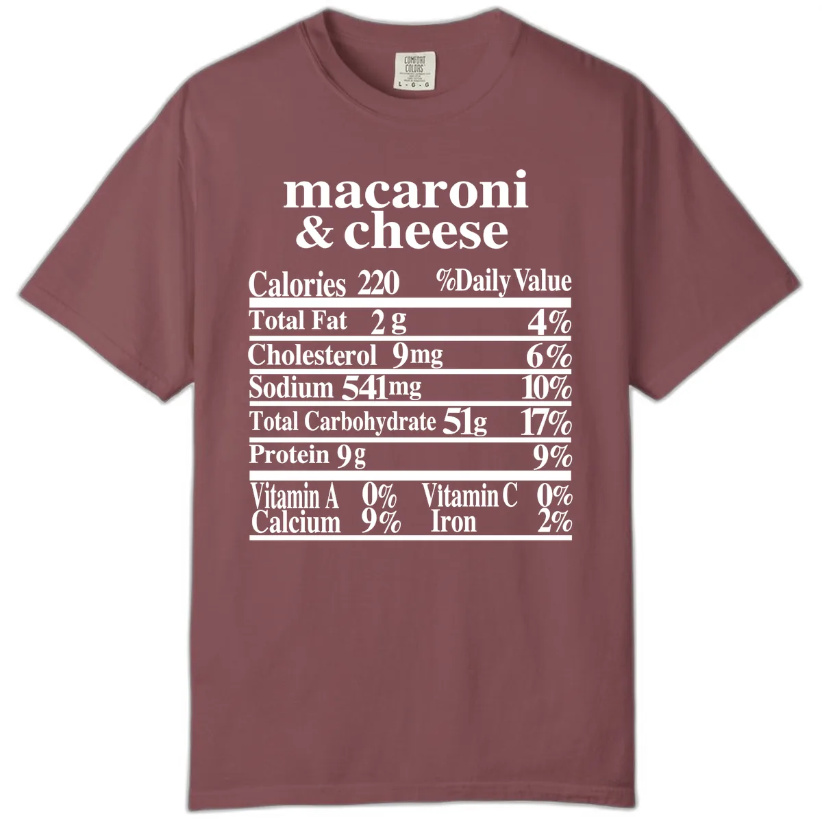 Macaroni And Cheese Nutrition Label Comfort Color in Brick