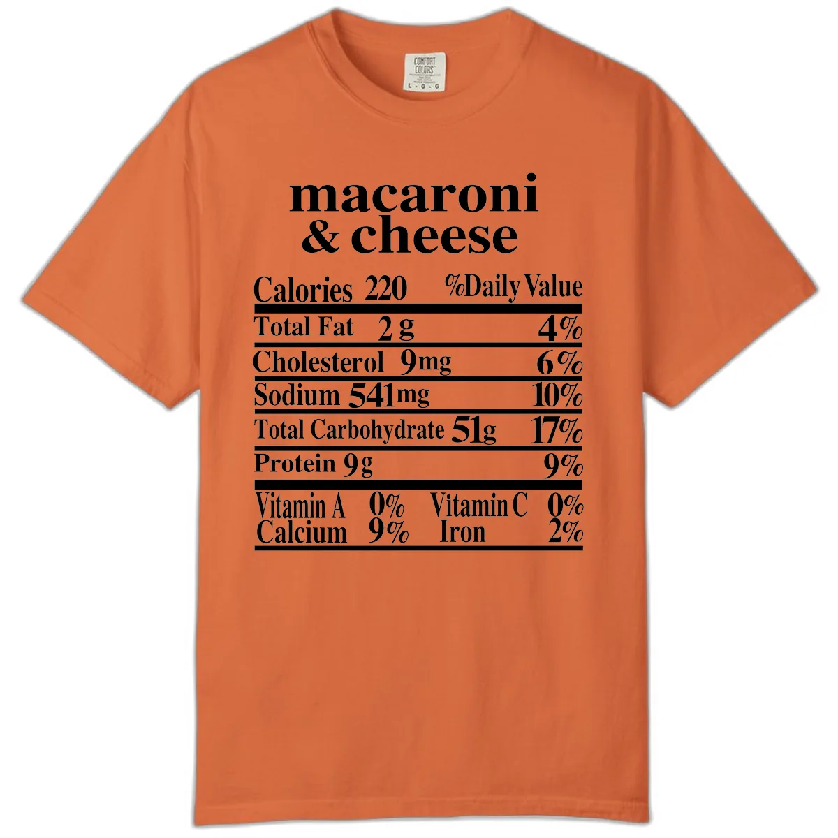 Macaroni And Cheese Nutrition Label Comfort Color in Burnt Orange