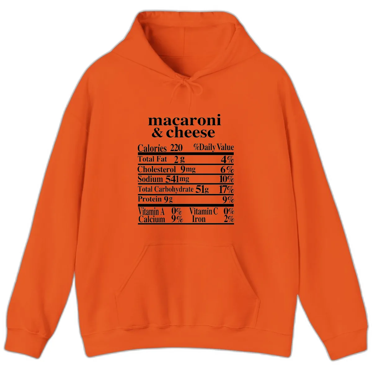 Macaroni And Cheese Nutrition Label Hoodie in Orange