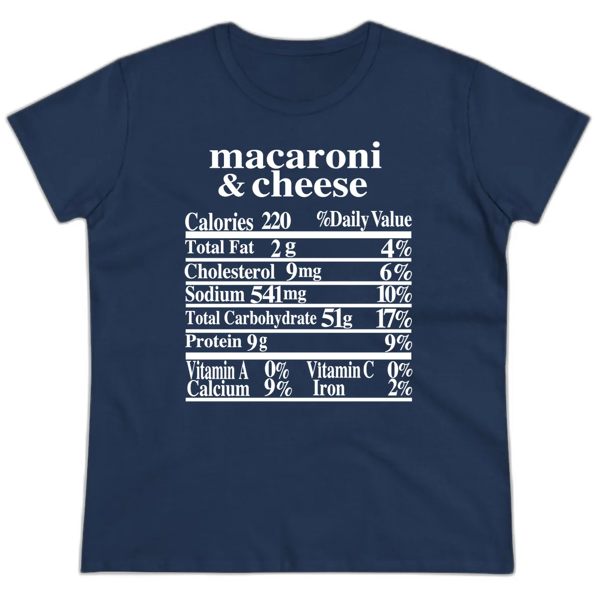 Macaroni And Cheese Nutrition Label Ladies Tee in Navy